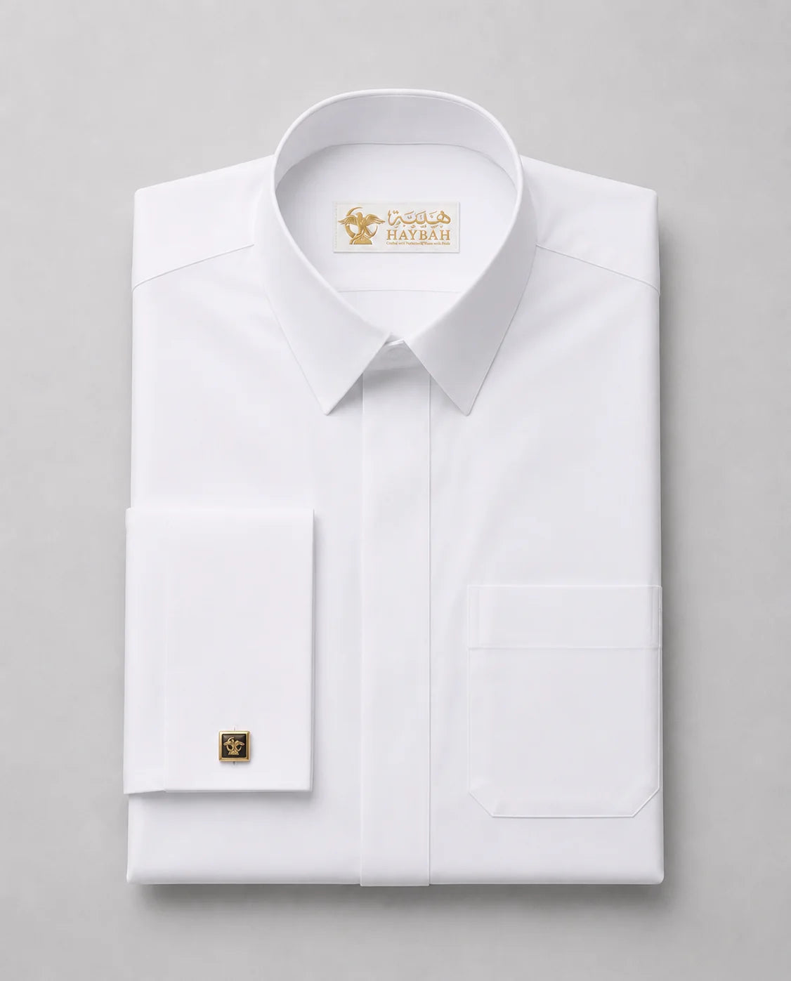 Folded Al Noor Executive White Saudi Thobe with Classic Turn-Down Collar – Premium Men's Traditional Islamic Clothing