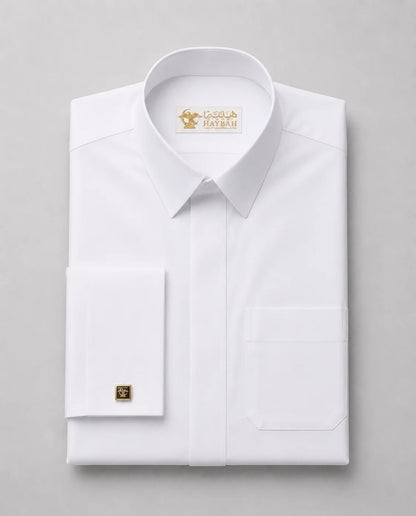Folded Al Noor Executive White Saudi Thobe with Classic Turn-Down Collar – Premium Men's Traditional Islamic Clothing