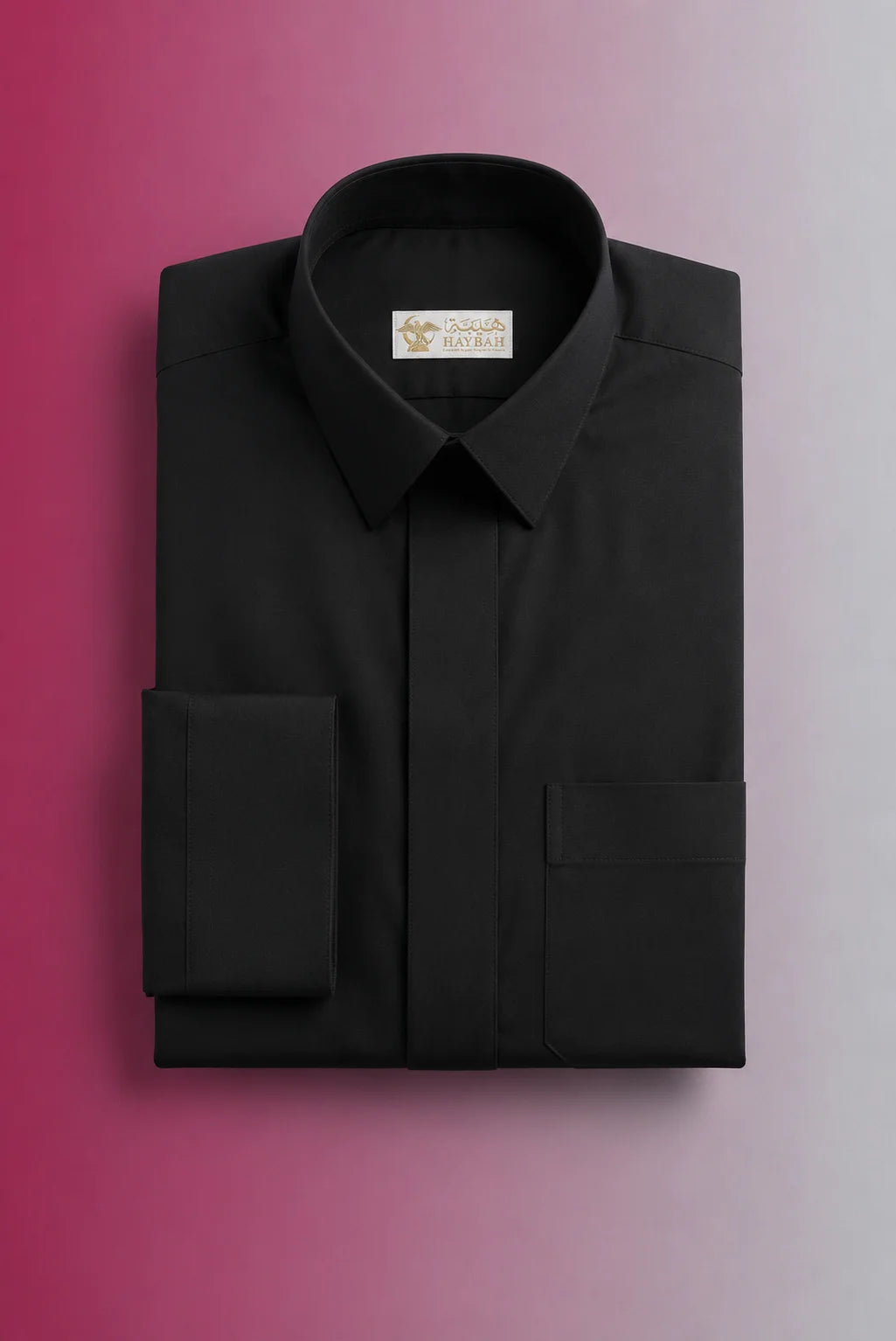 Folded Carbon Black Executive Thobe showcasing premium craftsmanship, concealed placket, structured collar, chest pocket detailing, and breathable luxury fabric. Luxury Saudi thobe, men's premium jubba, Islamic clothing for men, ثوب كربوني أسود فاخر, ثوب سعودي راقٍ, جلابية رجالية أنيقة, دشداشة رجالية فخمة, premium Arab menswear for Ramadan, Eid, prayer, and everyday sophistication.