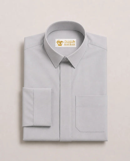 Folded Light Grey Saudi Thobe with Turn-Down Collar – Premium Men's Islamic Clothing with Refined Everyday Design