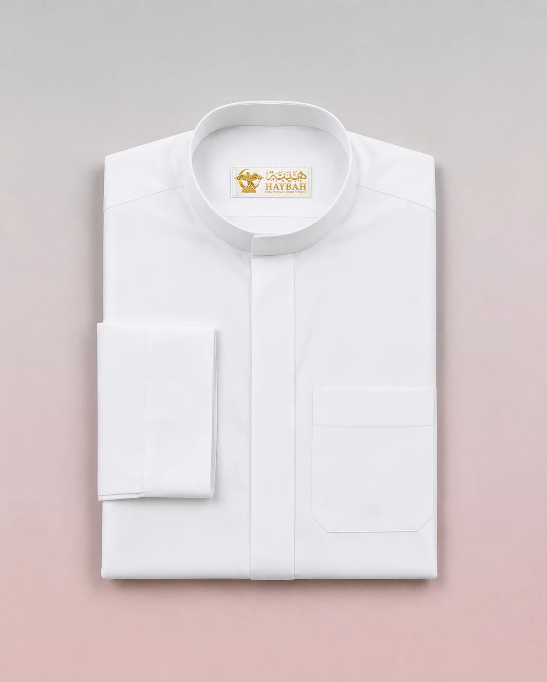 Folded Ready White Signature Saudi Thobe with Mandarin Collar – Premium Men's Traditional Islamic Clothing
