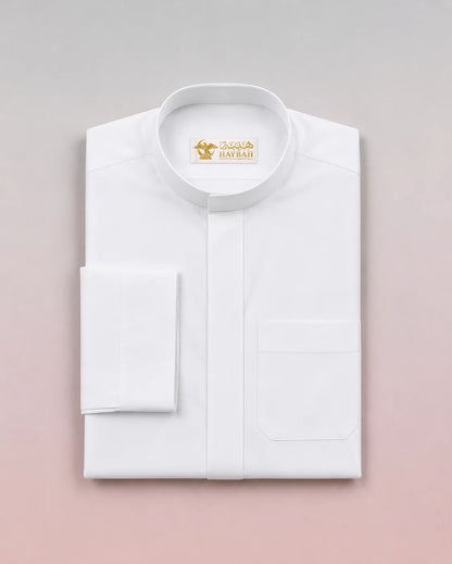 Folded Ready White Signature Saudi Thobe with Mandarin Collar – Premium Men's Traditional Islamic Clothing