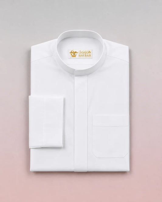 Folded Ready White Signature Saudi Thobe with Mandarin Collar – Premium Men's Traditional Islamic Clothing