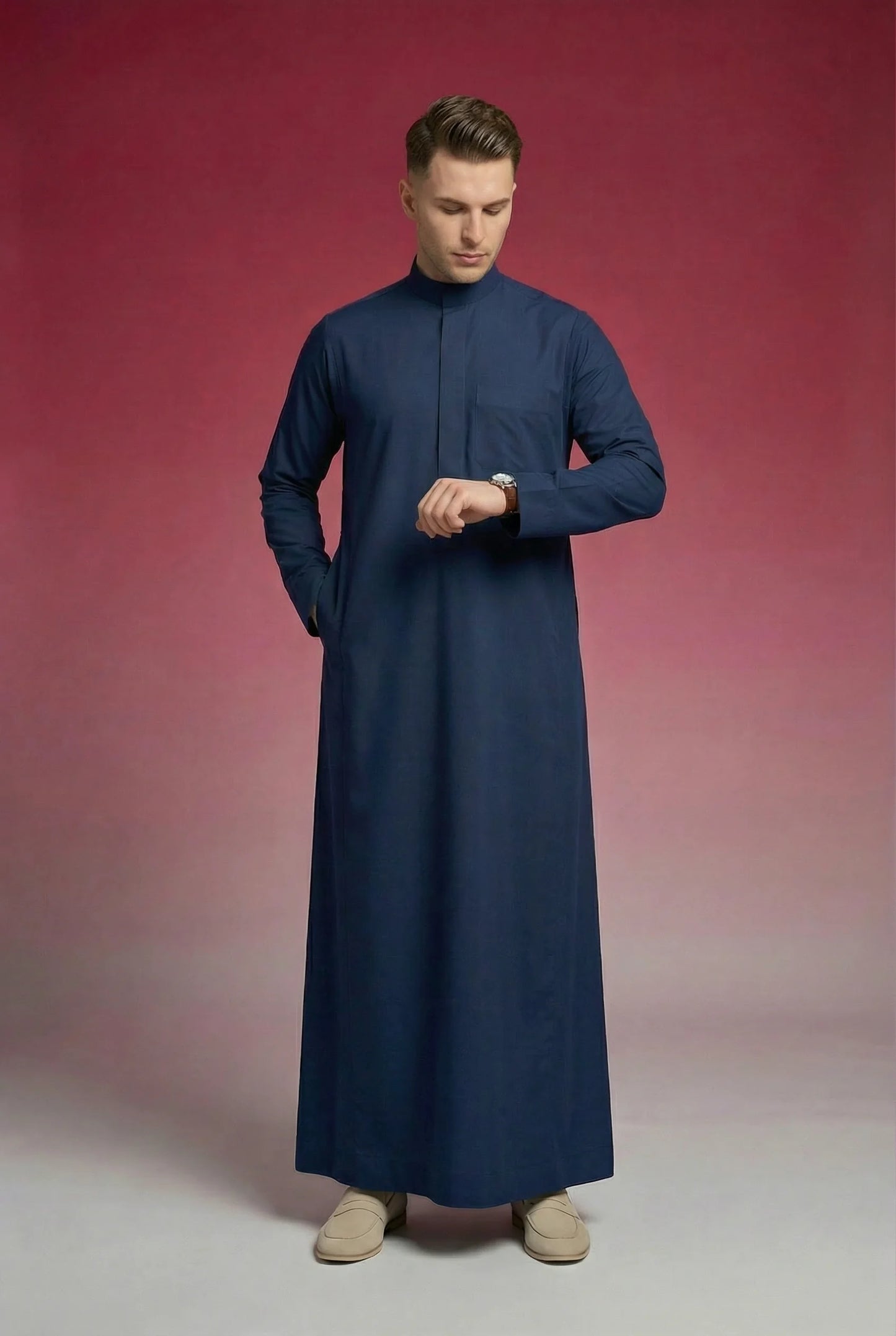 Slate Blue Classic Thobe Calm Refined Everyday Wear featuring premium tailoring, modern band collar, concealed placket, and breathable luxury fabric. Luxury Saudi thobe, men's Islamic clothing, premium jubba, ثوب سعودي رجالي, ثوب أزرق أردوازي فاخر, ثوب رسمي للرجال, جلابية رجالية كلاسيكية, دشداشة رجالية حديثة, elegant modest fashion suitable for Jummah prayer, work, Eid celebrations, Ramadan gatherings, and everyday sophistication.