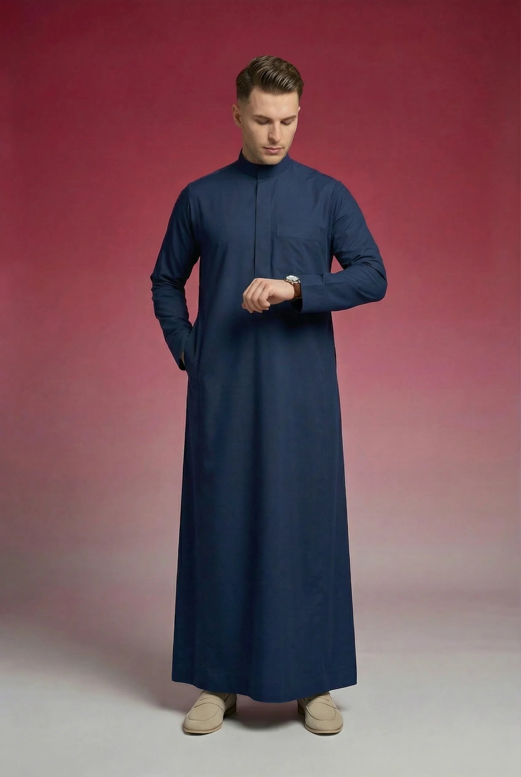 Slate Blue Classic Thobe Calm Refined Everyday Wear featuring premium tailoring, modern band collar, concealed placket, and breathable luxury fabric. Luxury Saudi thobe, men's Islamic clothing, premium jubba, ثوب سعودي رجالي, ثوب أزرق أردوازي فاخر, ثوب رسمي للرجال, جلابية رجالية كلاسيكية, دشداشة رجالية حديثة, elegant modest fashion suitable for Jummah prayer, work, Eid celebrations, Ramadan gatherings, and everyday sophistication.